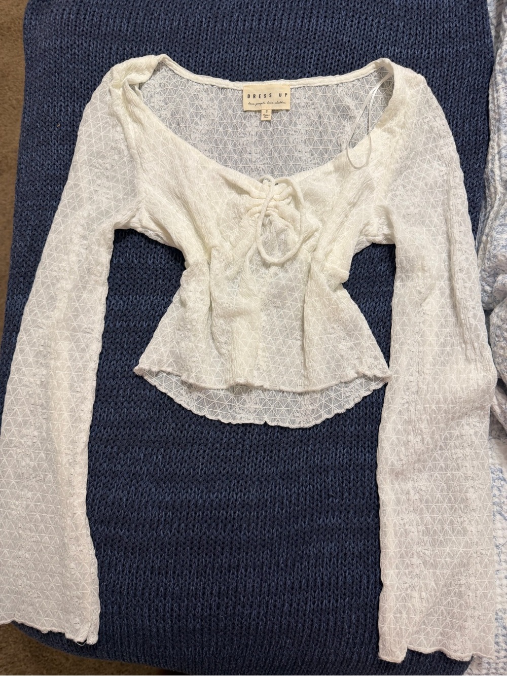 Women's White Lace Tie-Front Peplum Top